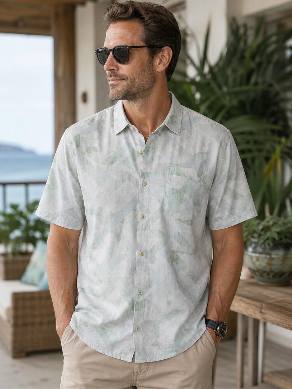 Tommy Bahama 100% Silk Geometric Coastal Button-Up Shirt – Men's XXL